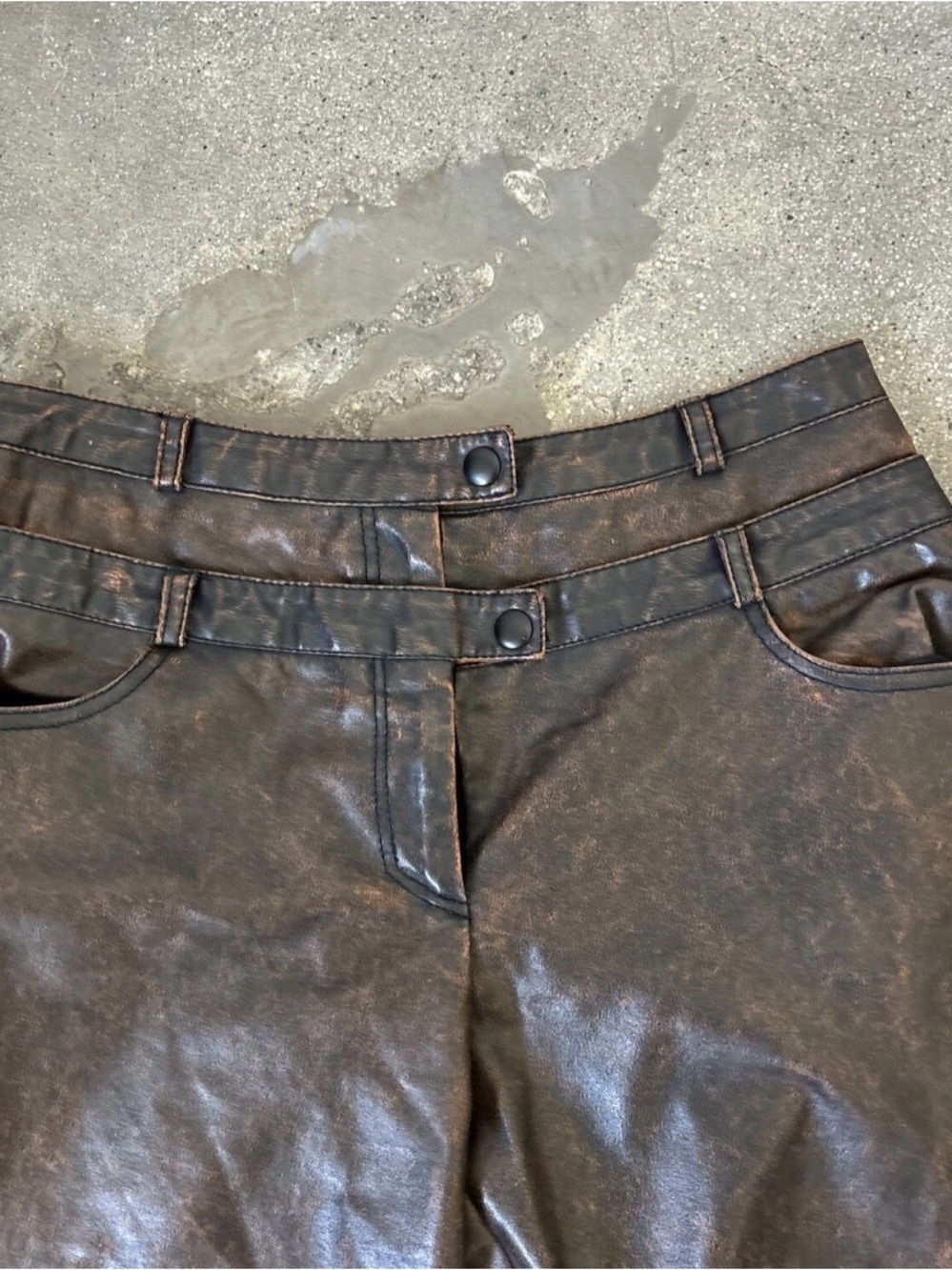 Alberto Makali Brown Faux Leather Flare Pants - Picture 2 of 12